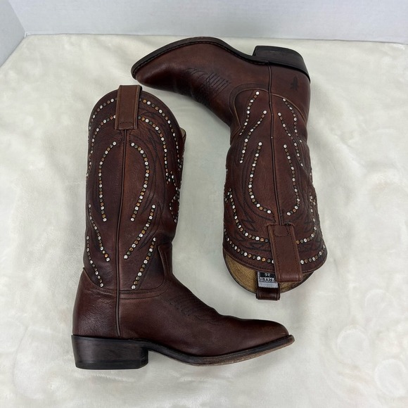 Frye Billy Studded Leather Cowboy Boots Women's Western Festival Brown Sz 6B - Picture 1 of 16
